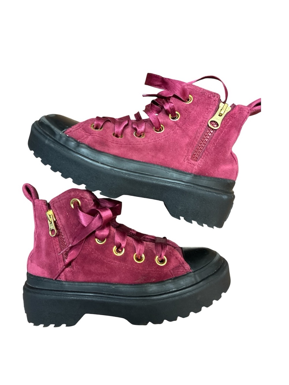 Converse Chuck Taylor All Star Lugged Lift Platform Pink Velvet Size 12 kids